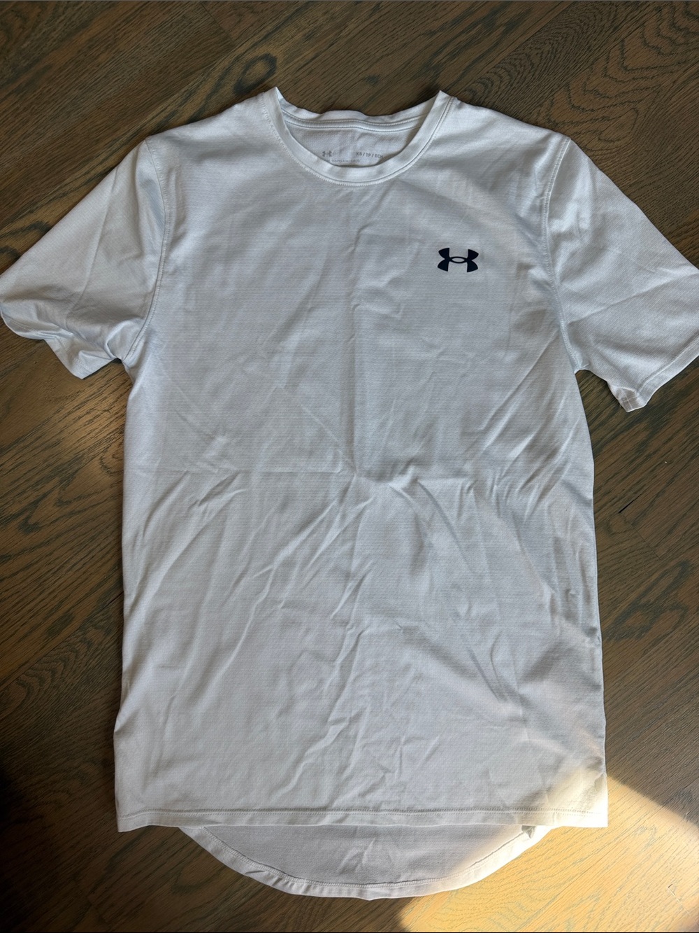 Under Armour White Short Sleeve Performance Tee with Navy Logo